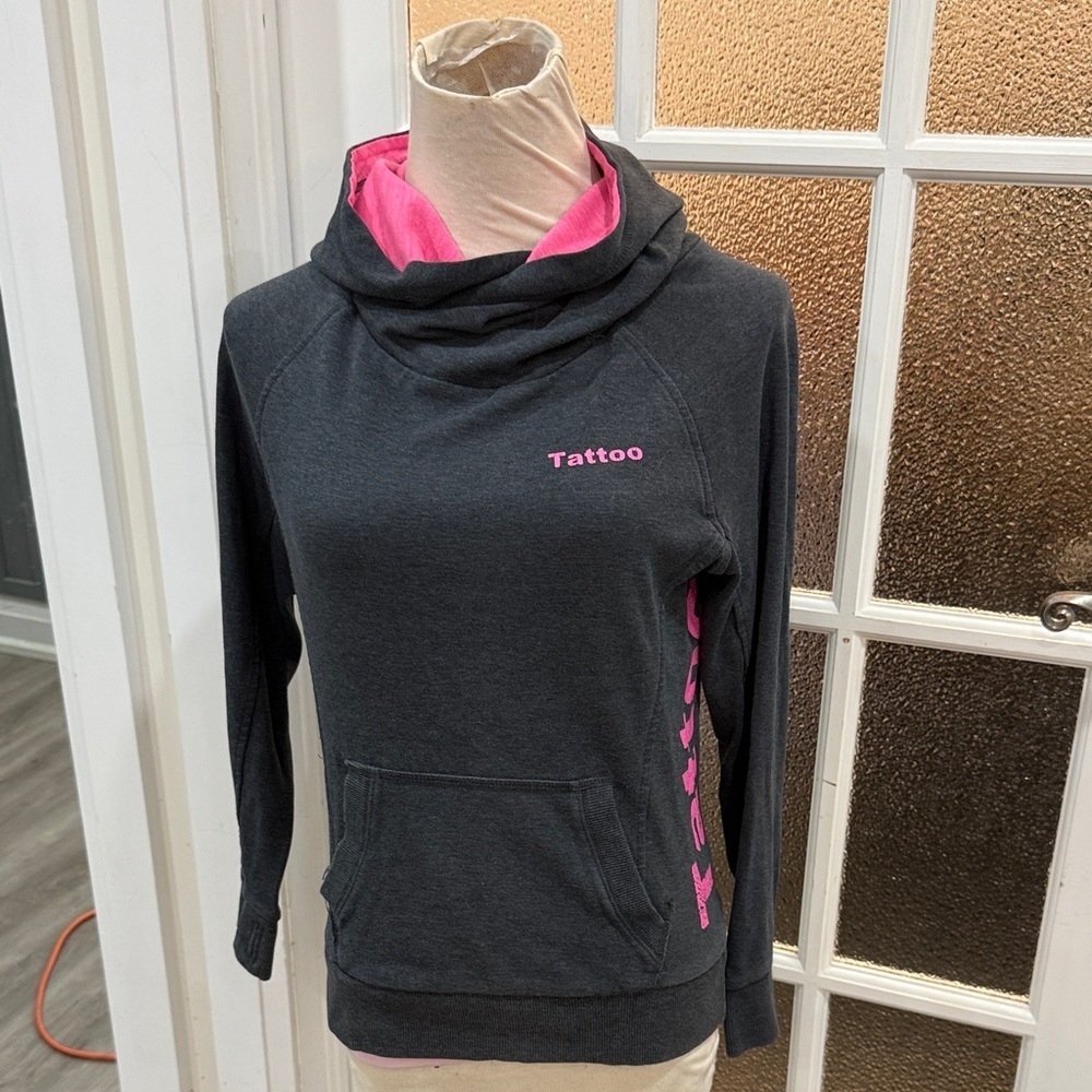 Tattoos Women's Gray Hoodie with Pink Accents